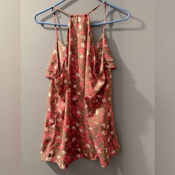 Banana Republic Spaghetti Strap Summer Ruffled Blouse Womens Sz L Tan/Pink - Picture 3 of 5